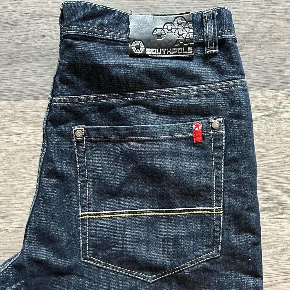 Vintage Southpole Baggy Raw Indigo Denim Jorts Size 38 Red Tab